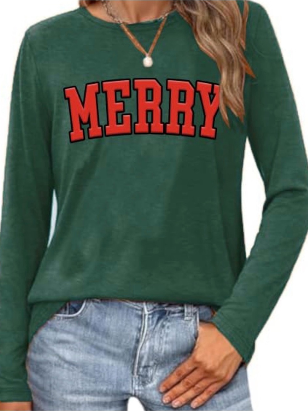 Christmas Shirts For Women Merry And Bright Letter Printed Long Sleeve Shirt